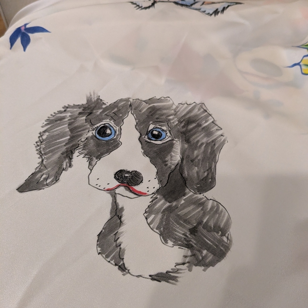 Spring Silk/satin Scarf Hand painted One of A Kind "Best Friends" Dog Print - Picture 10 of 14
